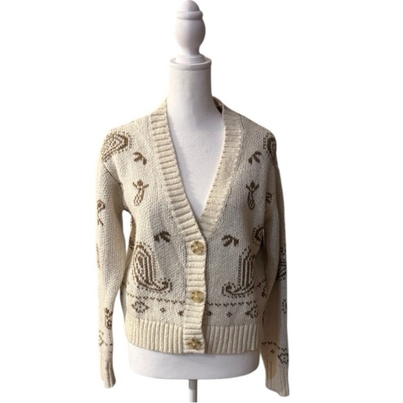 American Eagle cozy cream and brown patterned cropped sweater XS - Picture 1 of 8
